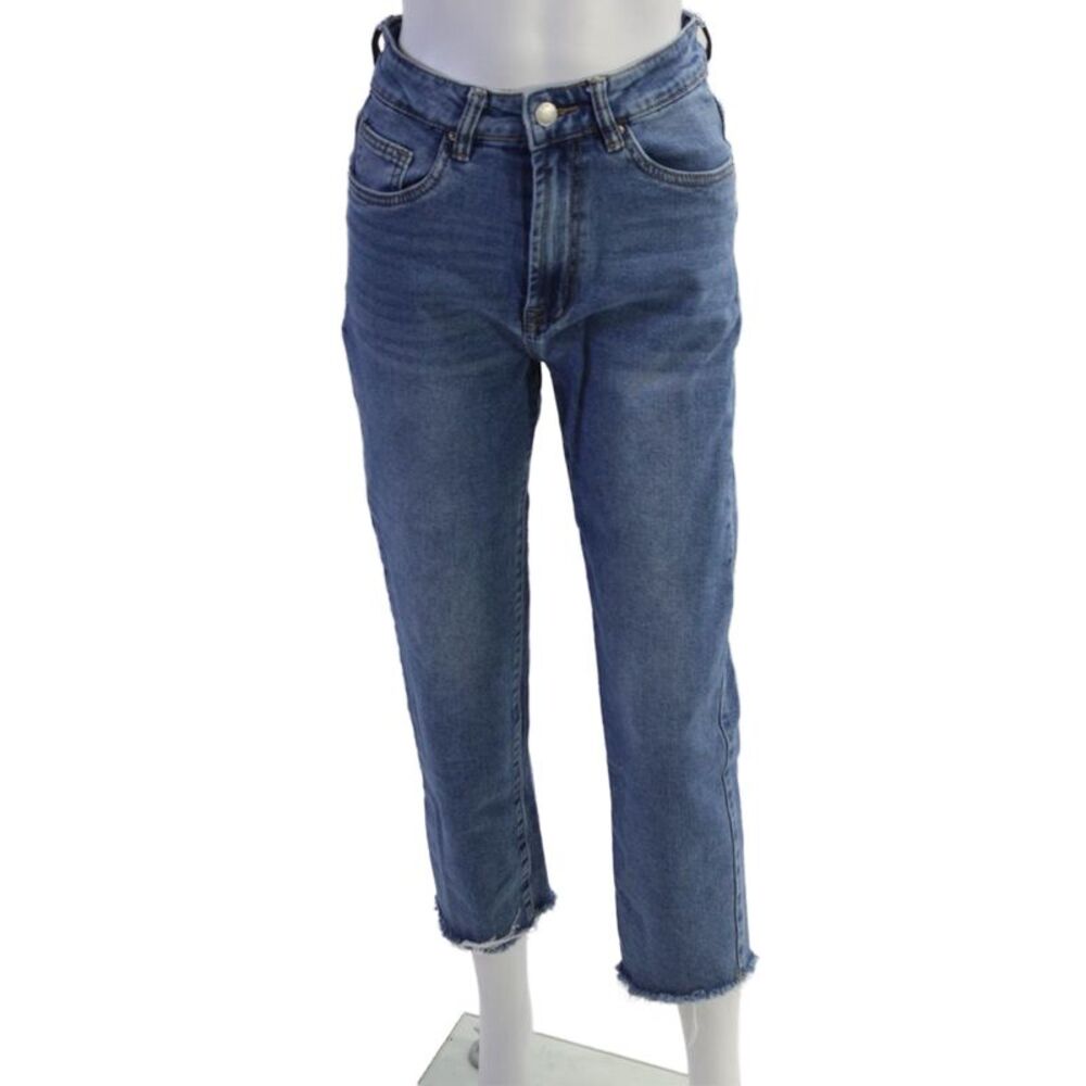Absolu, Womens Ankle Cropped Mid-Rise Blue Jeans Button Fly Size 34